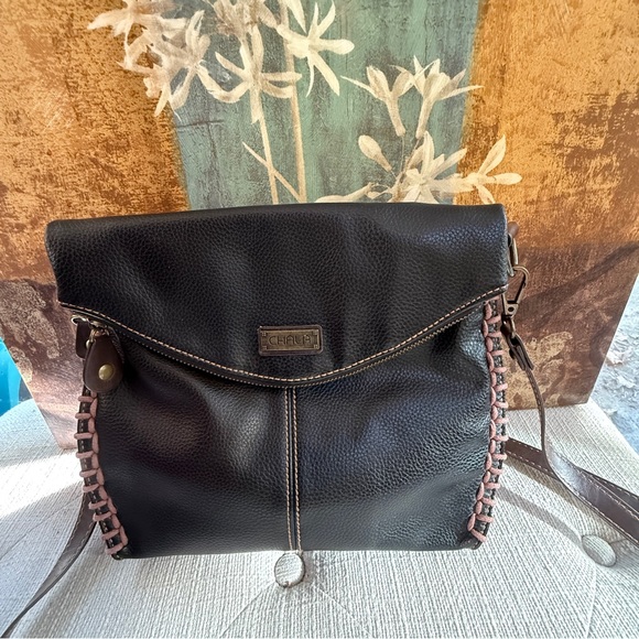 Chala Charming Crossbody Handbag With Flap Top and Zipper Black/Dark Brown!NWOT! - Picture 2 of 10